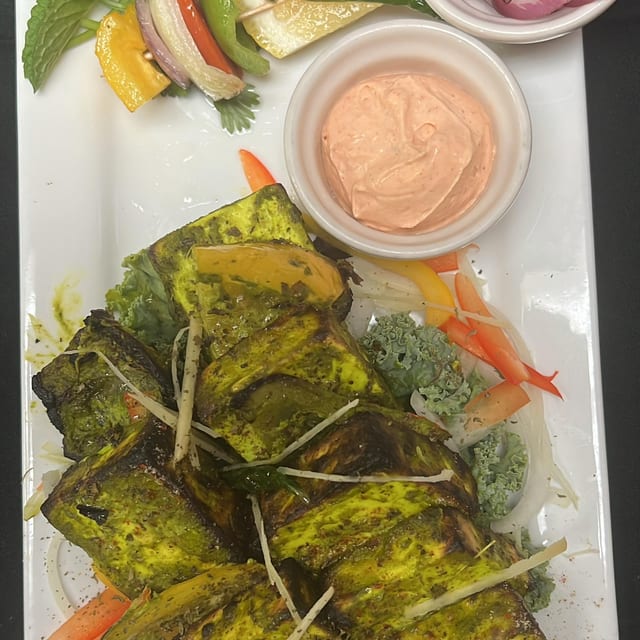 Hariyali Paneer Tikka Kebab.